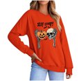 thumbnail image 2 of Mifsaly Womens Plus Size Halloween Sweatshirt Skull Pumpkin Graphic V Neck Shirts Spooky Vibes Classic Fall Festival Holiday Casual Wear, 2 of 5