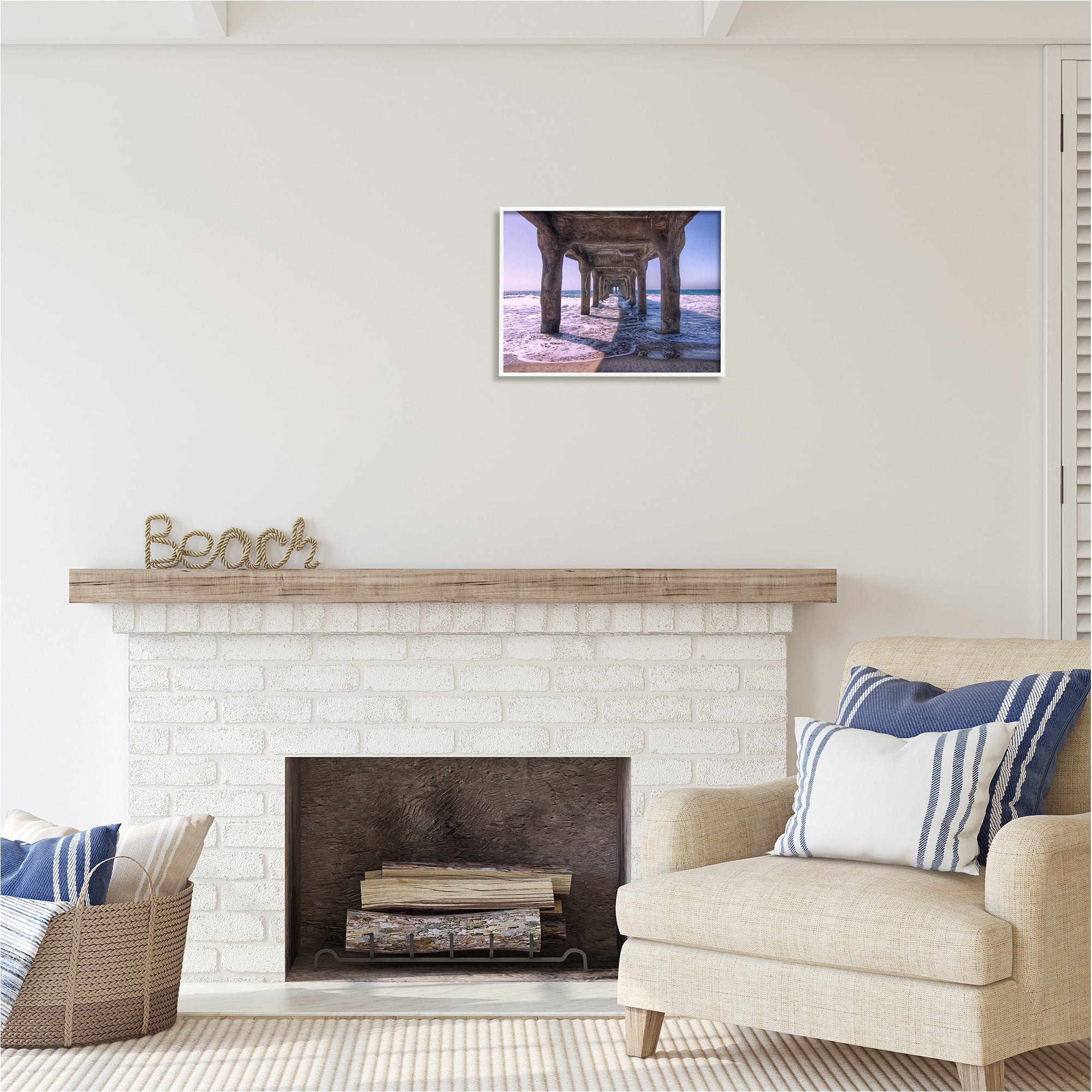 Stupell Industries Waves Under Dock Landscape Photography White Framed Art Print Wall Art, 20 x 16
