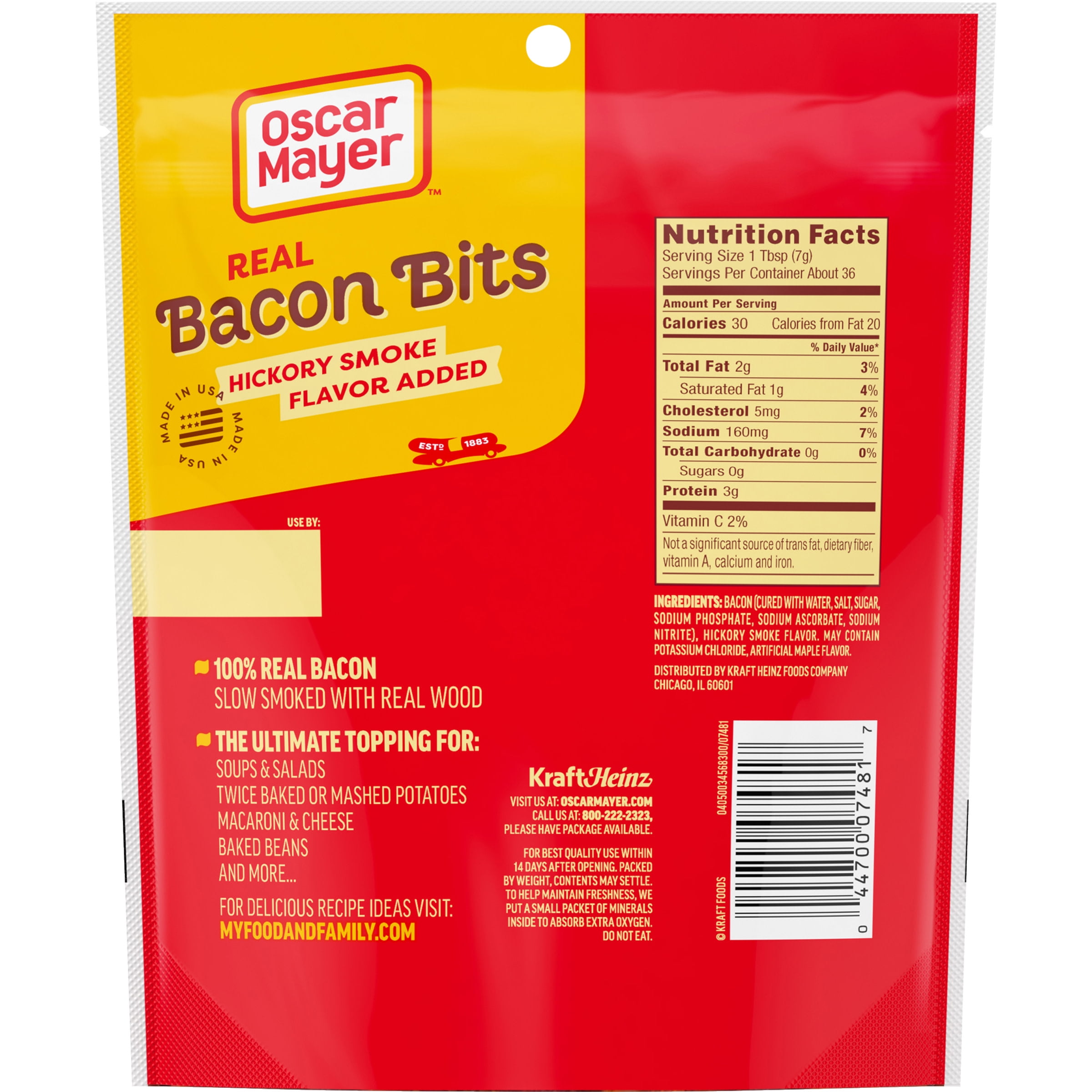 Oscar Mayer Natural Selects Ready to Serve Real Uncured Bacon Bits, 2.8 oz  Bag, 0.5-1 cup 