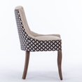 thumbnail image 3 of Set of 2 Casual Dining Chairs with Handmade Channel Stitch High Back, Modern One Piece Wooden Accent Chair with Soft Thick Cushion, Solid Wood Legs, Kitchen Fabric Dining Side Chair, Beige+Black, 3 of 9