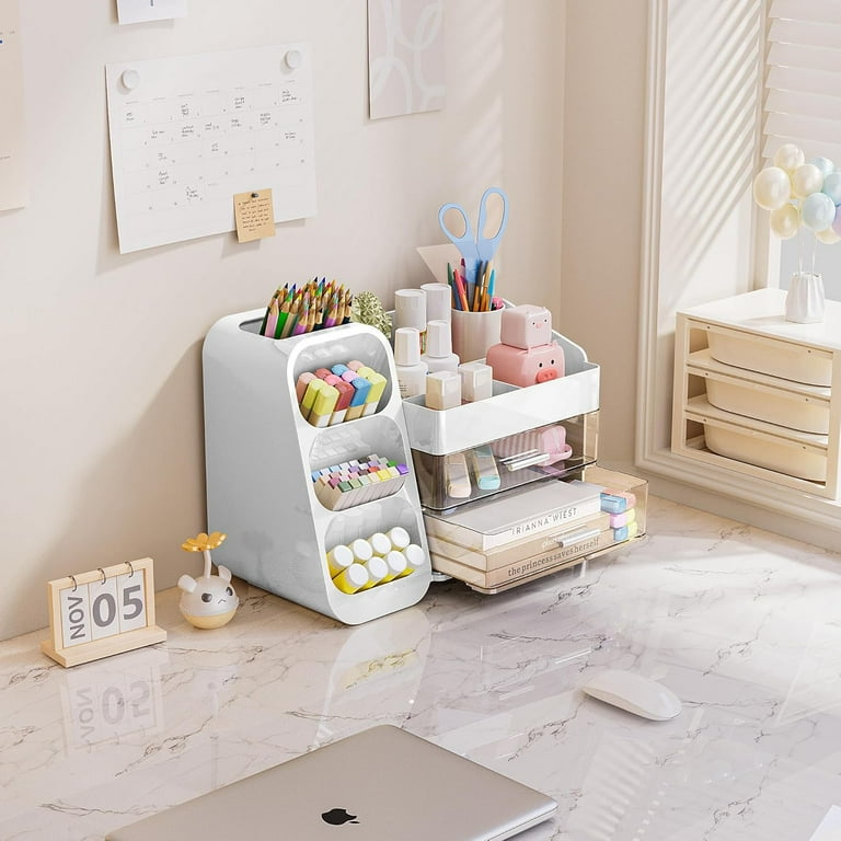 Delamu Makeup Organizer With Drawers, White photo 8