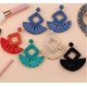 thumbnail image 3 of Pendientes de borla en forma de abanico, pendientes huecos, conjunto de pendientes de aro colgantes, pendientes colgantes bohemios Retro para niñas y mujeres Xemadio HMHZ579-7, 3 of 3