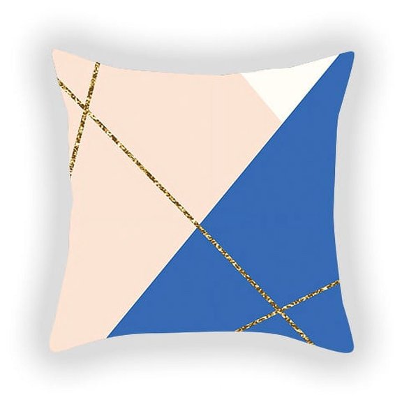 Nordic Wind Pillow Blue Geometric Cushion Cover Ins Wind Sofa Pillow Pillow Cover Floating Window Bedroom Bedside Waist Cover