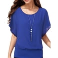 thumbnail image 3 of Weardear Women's Batwing Chiffon T-shirts Short Sleeve Loose Casual Round Neck Elegant Top Blouse, 3 of 5