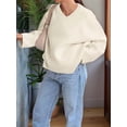 thumbnail image 2 of Women'S V Neck Sweaters Black Sweater Tops High Low Hem Fall Basic Knit Jumper Top Casual Sweater White L, 2 of 5