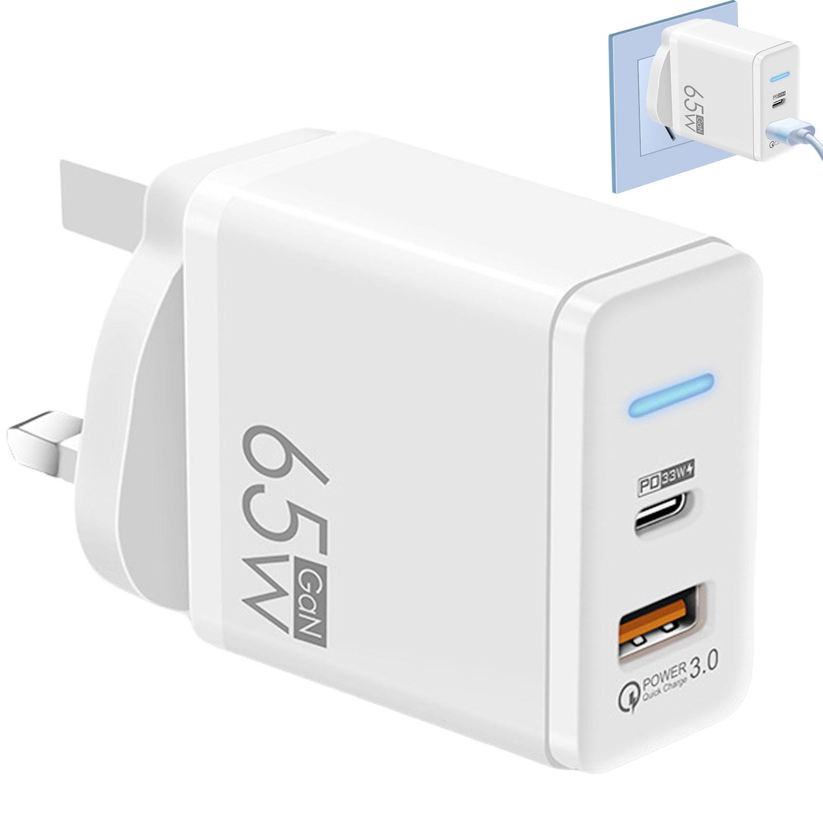 Chargeur USB C 65W Fast Charger, Bloc d'alimentation USB C Chargeur Rapide  GaN 3 Ports Chargeur PD Chargeur USB C Multiples Compatible avec iPhone
