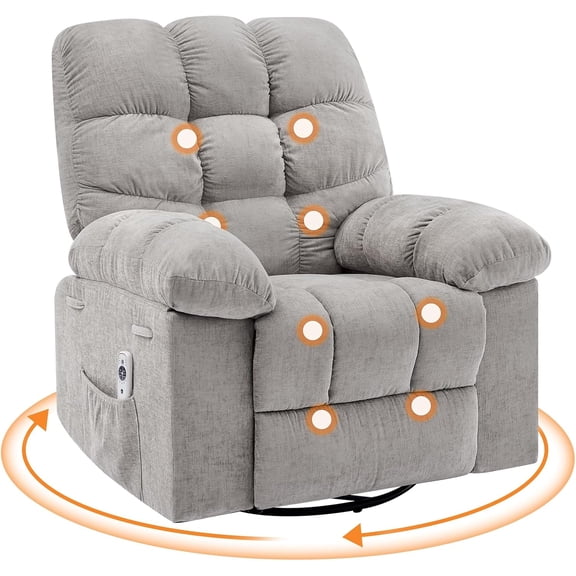 Rocking Recliner Chair, Massage Rocker Recliner Chair with Vibration Massage and Heat,360° Swivel Recliner Chairs,Oversized Rocker Recliner Single Sofa with Side Pocket, Living Room, Bedroom, Nursery