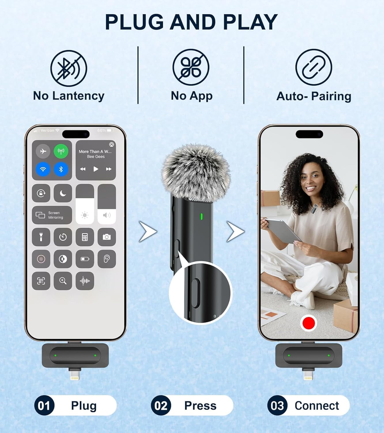 2 Pack Wireless Microphones for iPhone Android Video Recording Streaming, Podcast, YouTube Tiktok Content Creator