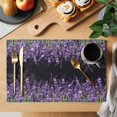 thumbnail image 2 of Purple Lavender Placemats Set of 6, Spring Watercolor Wildflowers Plant Black Placemats for Dining Table, Place Mats for Kitchen Tabletop, Waterproof Wipeable Dining Table Mats Set, 2 of 9