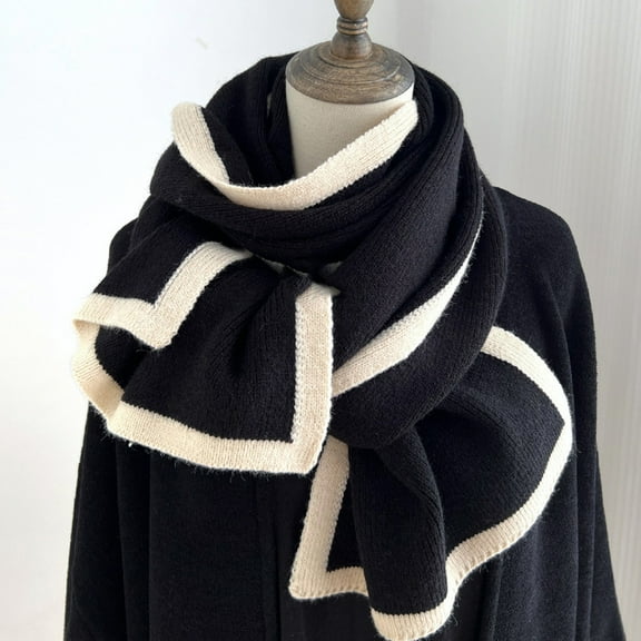 Wancir Men's And Women's Border Knitted Yarn Versatile Warm Block Color Blocked Scarf
