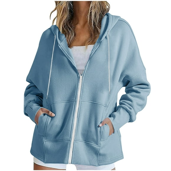 Timegard Womens Sweatshirts Drawstring Zip up Hoodies Jacket Oversized Casual Loose Pullover with Pockets