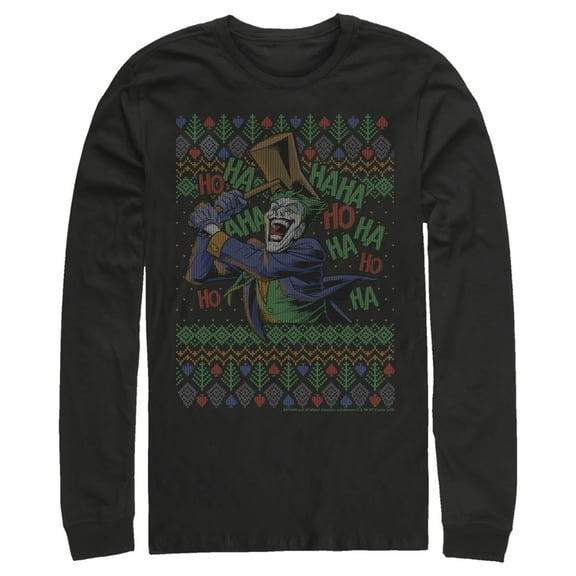Men's Batman Ugly Christmas Joker Hammer Long Sleeve Shirt Black Small