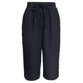 thumbnail image 5 of Striped Capri Pants Women Drawstring Loose Fit Button Pants Lightweight Summer Pinstripe Pants, 5 of 8