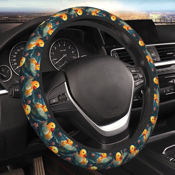 Steering Wheel Cover Anti-Slip Elastic Car Protective Universal 15 Inch Fit for Vehicles Auto SUVs , Rubber Yellow Duck Art