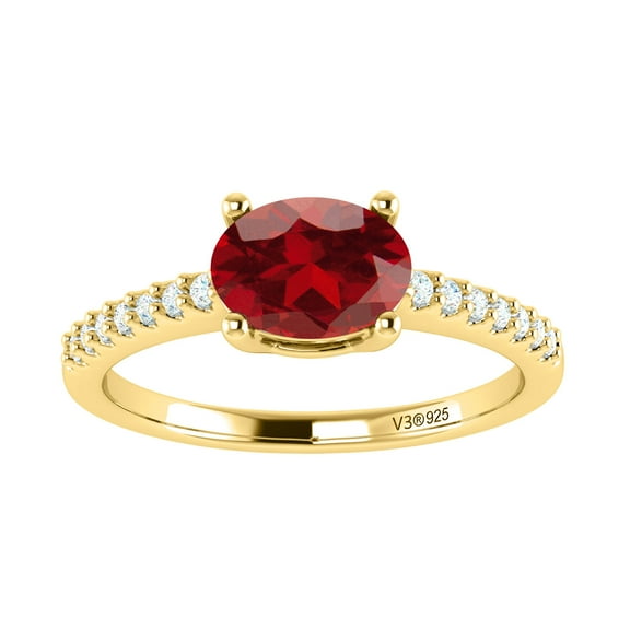 Gold Over Sterling Silver with Natural Garnet and White Topaz Solitaire Ring