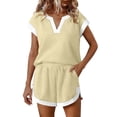 thumbnail image 3 of akafmk Womens 2 Piece Outfits V Neck Colorblock Short Sets Short Sleeve T Shirts and Shorts with Pockets Casual Summer Outfit, 3 of 7