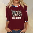 thumbnail image 2 of Youpwaven America 250th Anniversary Women's 3/4 Sleeve Top, USA 250 Years Patriotic Graphic Shirt, 4th of July Waving Flag Crew Neck Tee with Contrast Trim, 2 of 7