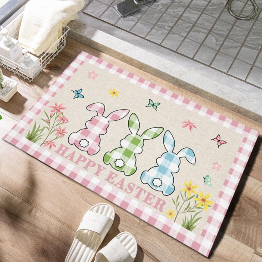 Happy Easter Bunny Eggs Non Slip Bathmat Shower Rug Door Mat Kitchen Carpet 