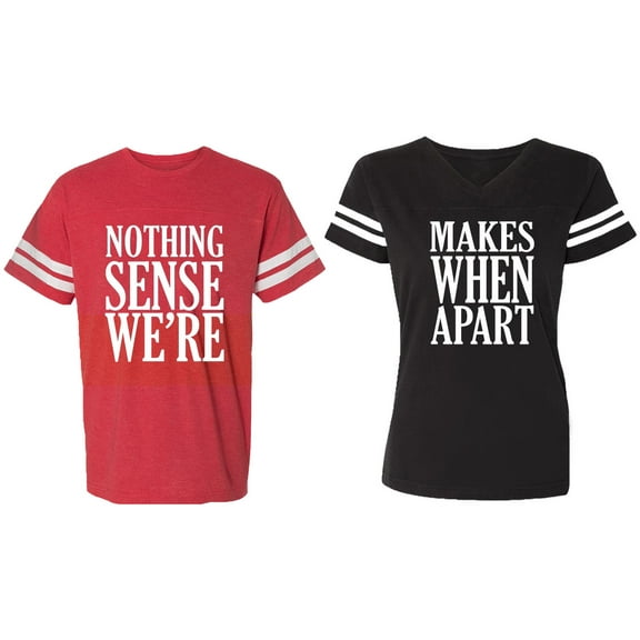 Nothing Sense Makes When Apart Matching Couple Cotton Jerseys (Men Red / Women Black) (Men S / Women S)