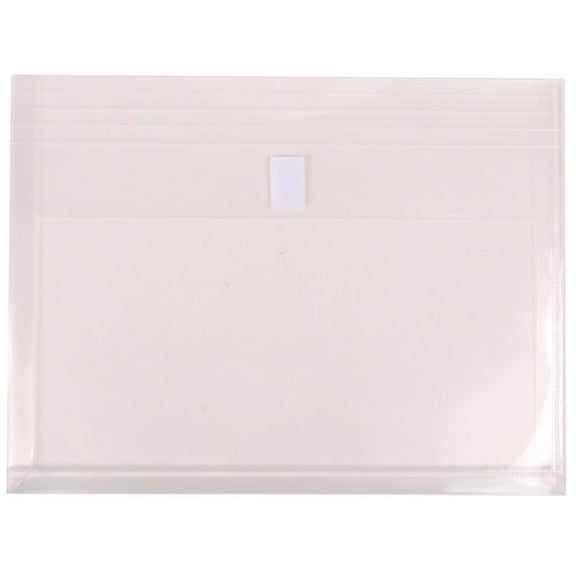 JAM Plastic Hook and Loop Envelopes, 9.8" x 13" x 1", 12 Per Pack, Clear, 1 Inch Expansion