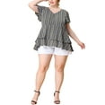 thumbnail image 2 of Agnes Orinda Women's Plus Size Retro Layered Ruffle Hem V Neck Top 1X Blue, 2 of 7