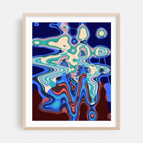Under The Sea - Digital Art Abstract Modern Art Psychedelic Geometric Surrealism Pattern Oak Framed Wall Art Print 11 x 14 inches