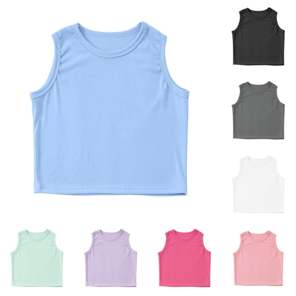 HCYSFG Girls Solid Color Crop Top Crewneck Sleeveless Ribbed Slim Fit Basic Athletic Tank Tops Dance Workout Summer Tops
