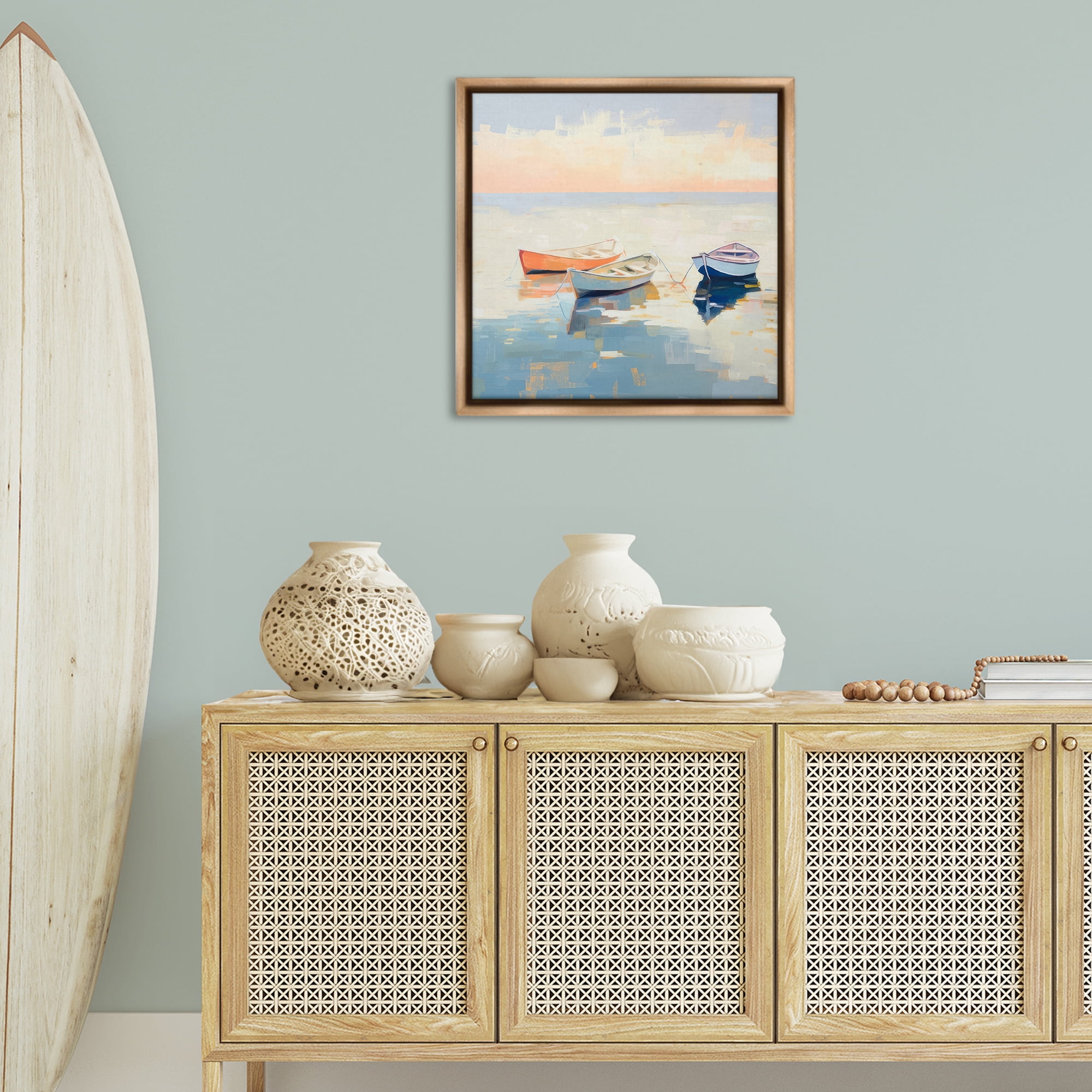Stupell Industries Boats & Coastal Breeze Nautical & Beach Painting Brown Floater Framed Canvas Art Print Wall Art, 25 x 25