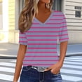 thumbnail image 2 of Women's Tops Summer Casual V Neck Short Sleeve Tunic Shirts Loose Striped Print Soft Comfortable Tee (XL, Purple 1), 2 of 7