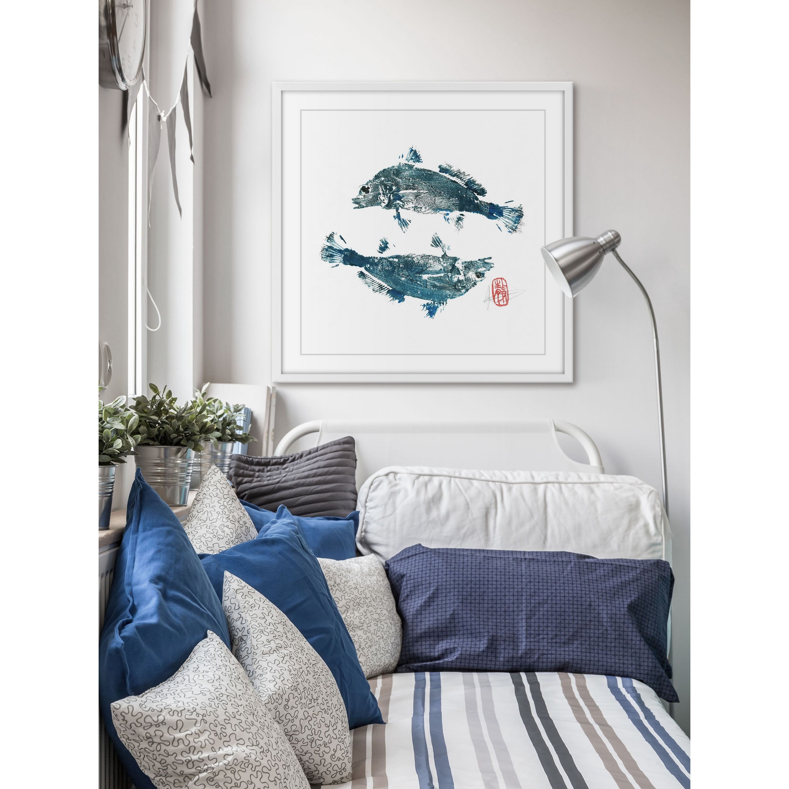 "Blue Croakers Go Ying Yang" Framed Painting Print