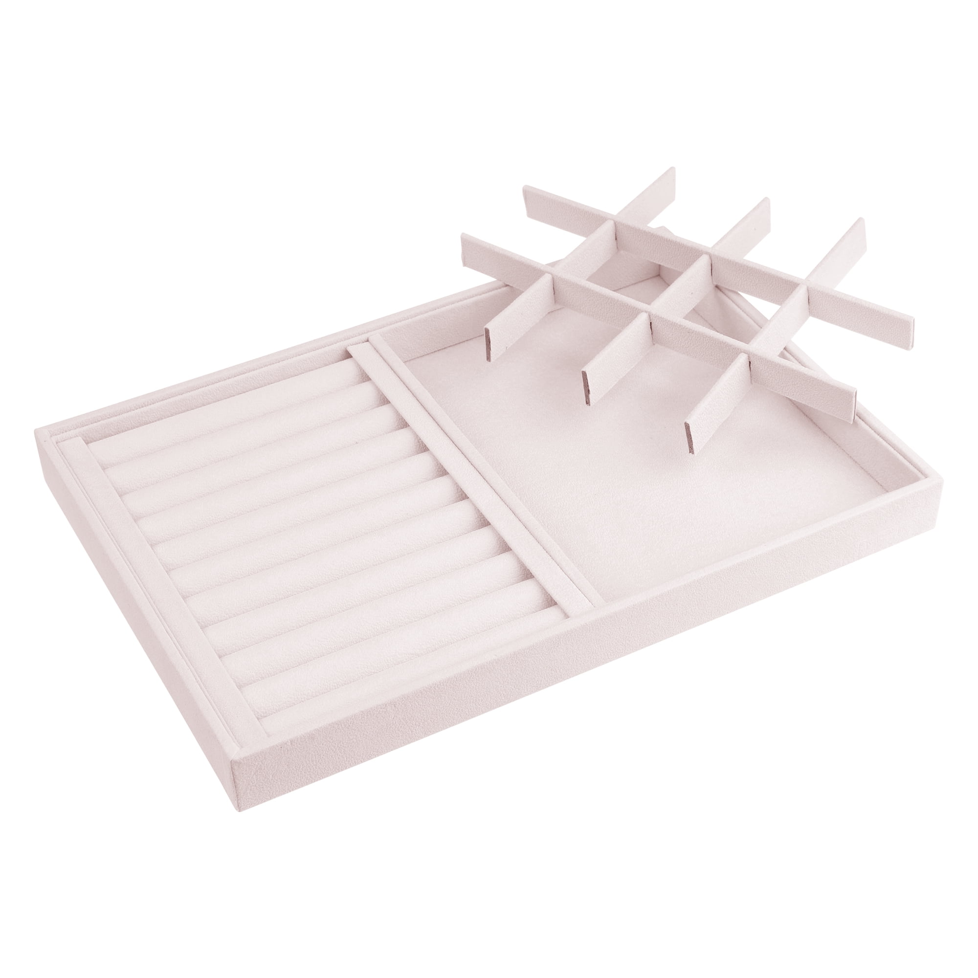 Unique Bargains Velvet Jewelry Organizers Trays with Removable Dividers Light Pink