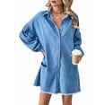 thumbnail image 3 of Women'S Oversized Denim Shirt Dress Button Up Lantern Long Sleeve Tiered Frayed Hem Mid Jean Dress Light Blue XL, 3 of 9
