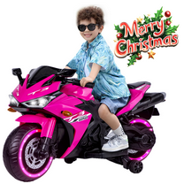 HNH 12V Pink Motorcycle, Ride on Motorcycle for Kids 3-8 Yeas, Battery Powered Motorbike with Light Wheels and Bluetooth, 4Mph