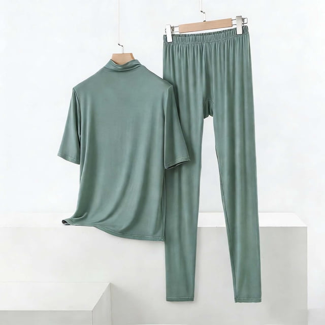 TaTaai Women's casual modal sleepwear set, high neck, 3/4 sleeve pantsuit, solid hue, soft stretchy fabric, relaxed fit, essential for spring & autumn daily loungewear Gift