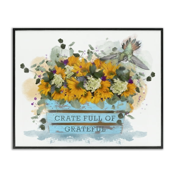 Stupell Industries Crate Full Of Grateful Botanical & Floral Painting Black Framed Art Print Wall Art, 14 x 11
