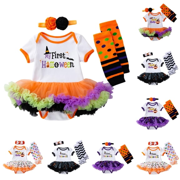 Dress Halloween Gift for Girl Bodysuits Baby Toddler Halloween Romper Bodysuit Set for Girls Gold 3-6 Months