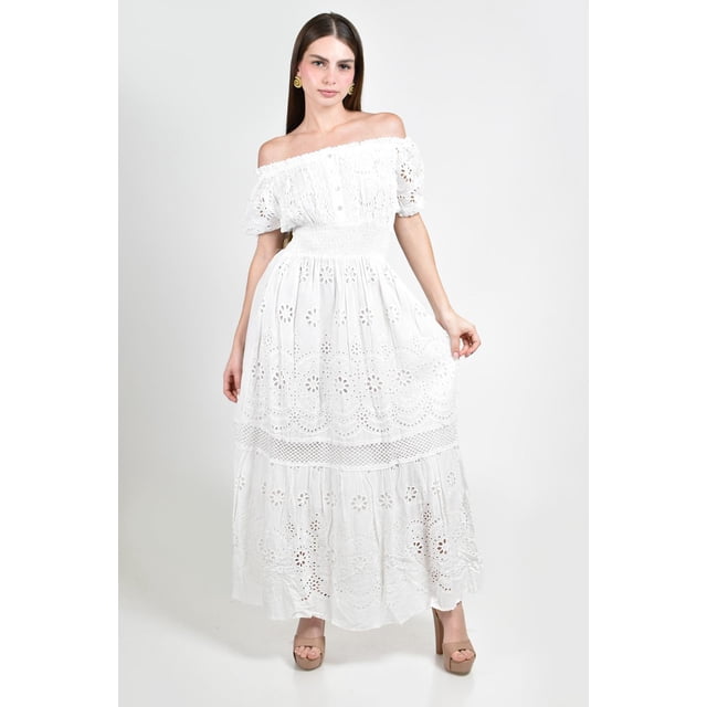 Vestido bordado Off Shoulder Roman Fashion /Juvenil, 101 (Blanco) blanco M