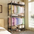 thumbnail image 2 of GloryStar NSF Certified Clothes Rack, Portable Metal Hanging Rail with Adjustable Wire Shelving and Hooks on Wheels, 2 of 8