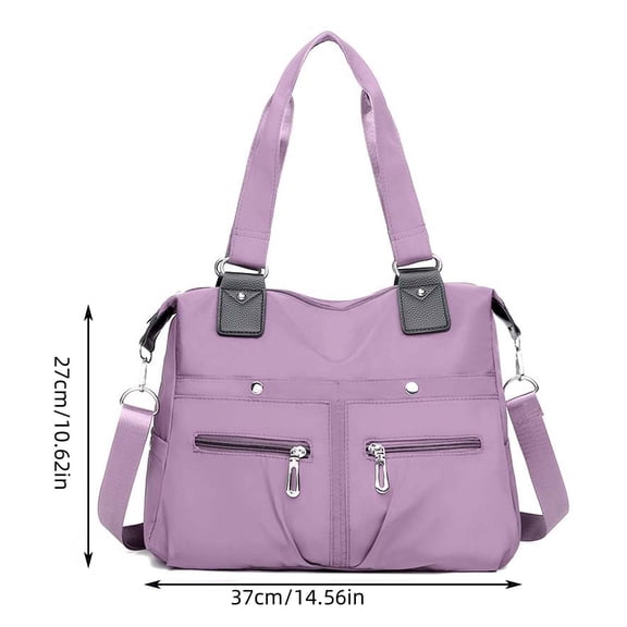 openpig Tote Bag for Women,Multi Pockets Shoulder Handbag,Nurse Bag for Work,Large Cross body Purse,Fashion Nylon Top Handle Satchel, Purple
