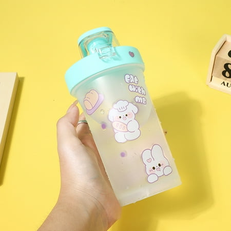 

Yesbay 300ML Shaker Bottle with Cartoon Sticker Good Sealing Wide Mouth Large Capacity Food Grade Drinking Plastic Protein Powder Shaker Cup for Gym