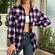 thumbnail image 2 of Women Shirt Women Plaid Blouse Lapel Breathable Single Breasted Mid Long for Office ANGGREK Otros, 2 of 7