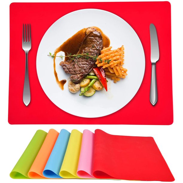Ktinnead Silicone Placemats Set of 6 for Dining Kitchen Table Waterproof, Silicone Place Mats