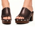 thumbnail image 3 of YDN Women's Open Peep Toe Mules Platform Wooden Block Heels with Studs Dressy Casual Slides Sandals Slip On Comfy Shoes Daily Size 7 Brown, 3 of 4