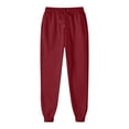 thumbnail image 3 of Women's Sweatpants High Elastic Waist Solid Drawstring Cuffed Joggers with Pockets Wine XL, 3 of 4