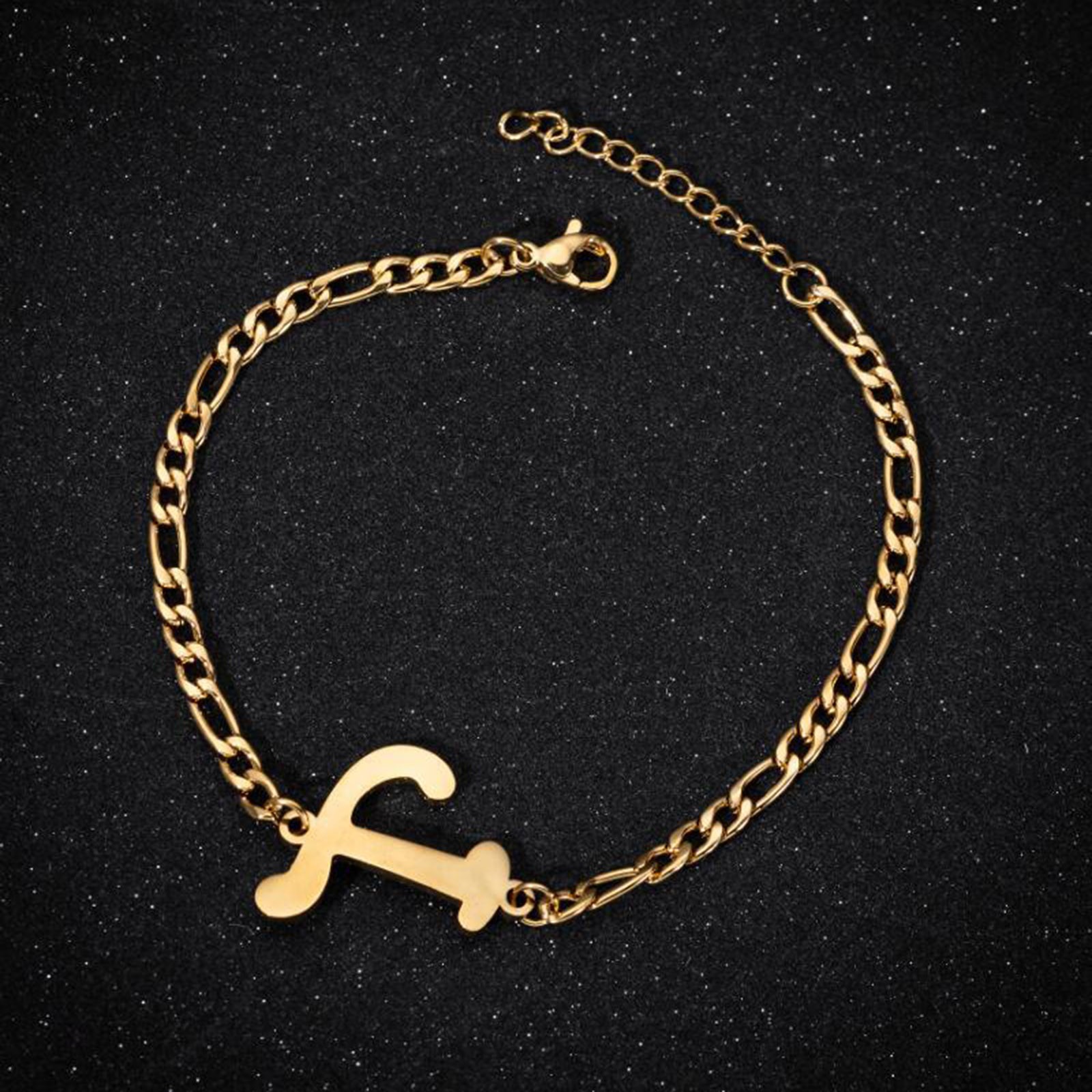 Yuehao Accessories Bracelets Personalized Initial Bracelet Gold Plated Titanium Steel Letter Bracelet Dainty Titanium Steel Bracelet Delicate Disc