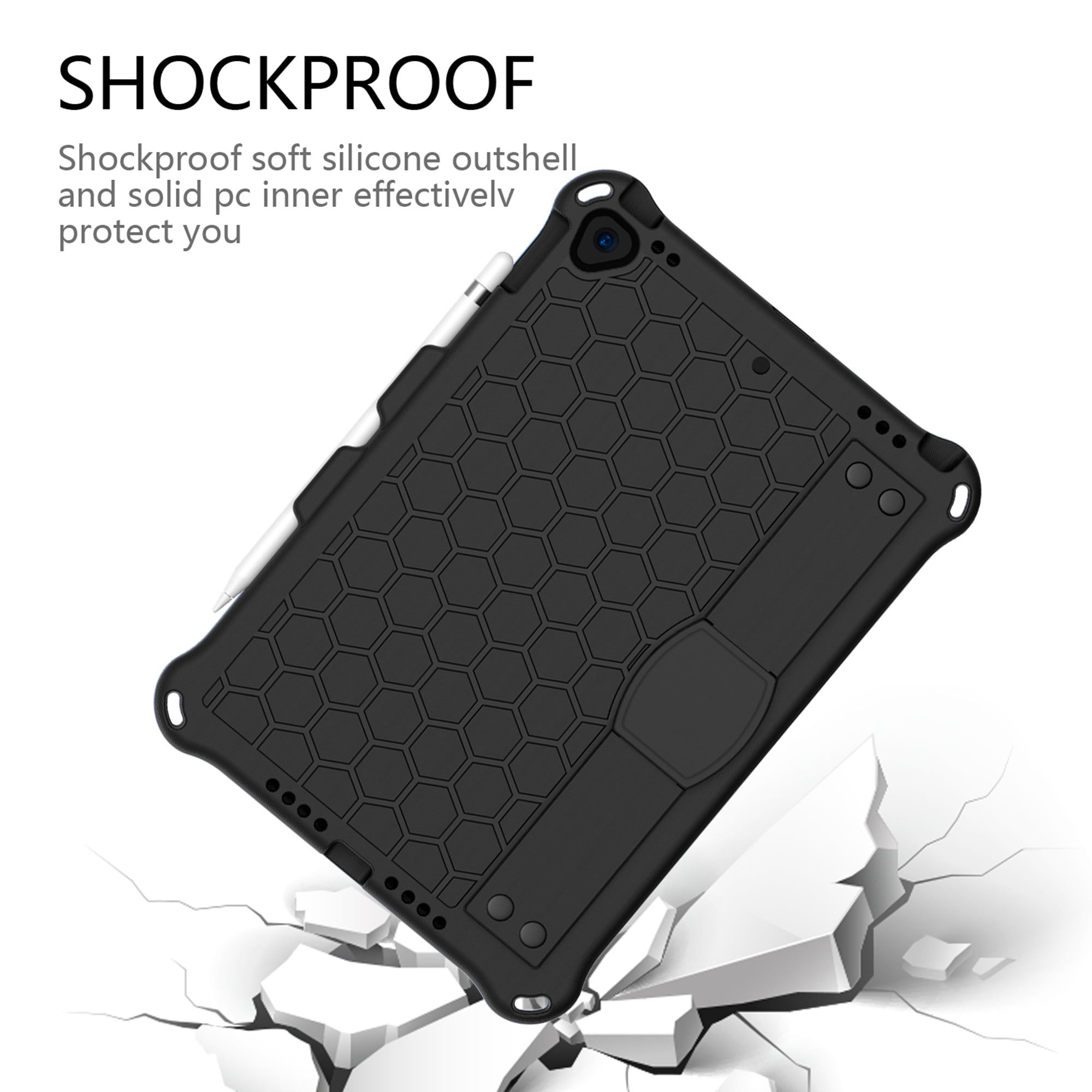 iPad 10.2 2021 Case with Screen Protector, Dteck Shockproof Case for iPad 9th Gen/ iPad 8th Gen / iPad 7th Gen with Removable Shoulder Strap/Hand Strap/Pencil Holder, Heavy Duty Rugged Case, Black