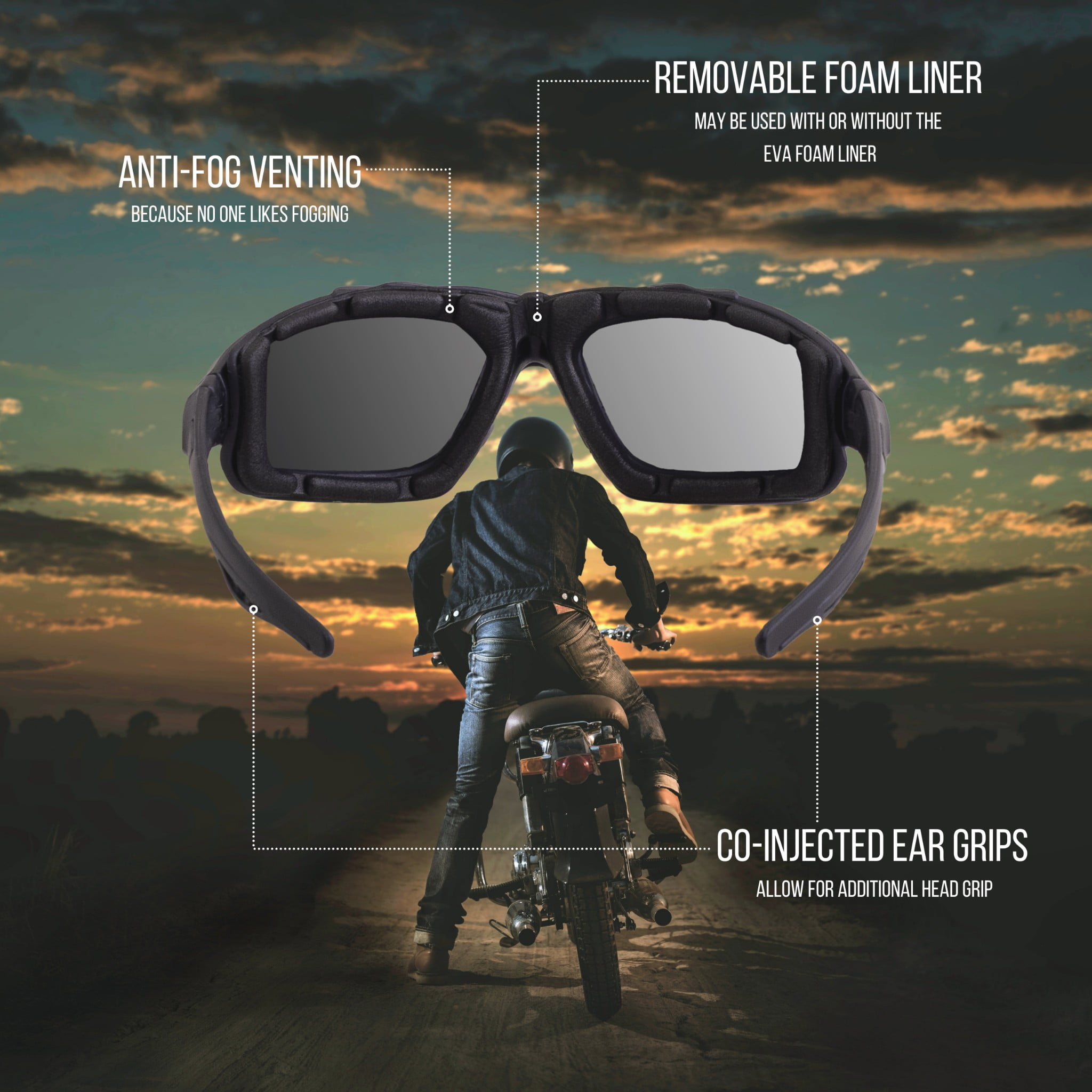 WYND Blocker Calvert Wind Resistant Motorcycle Riding Sunglasses Dry Eye Glasses (M338 - Black, Clear)