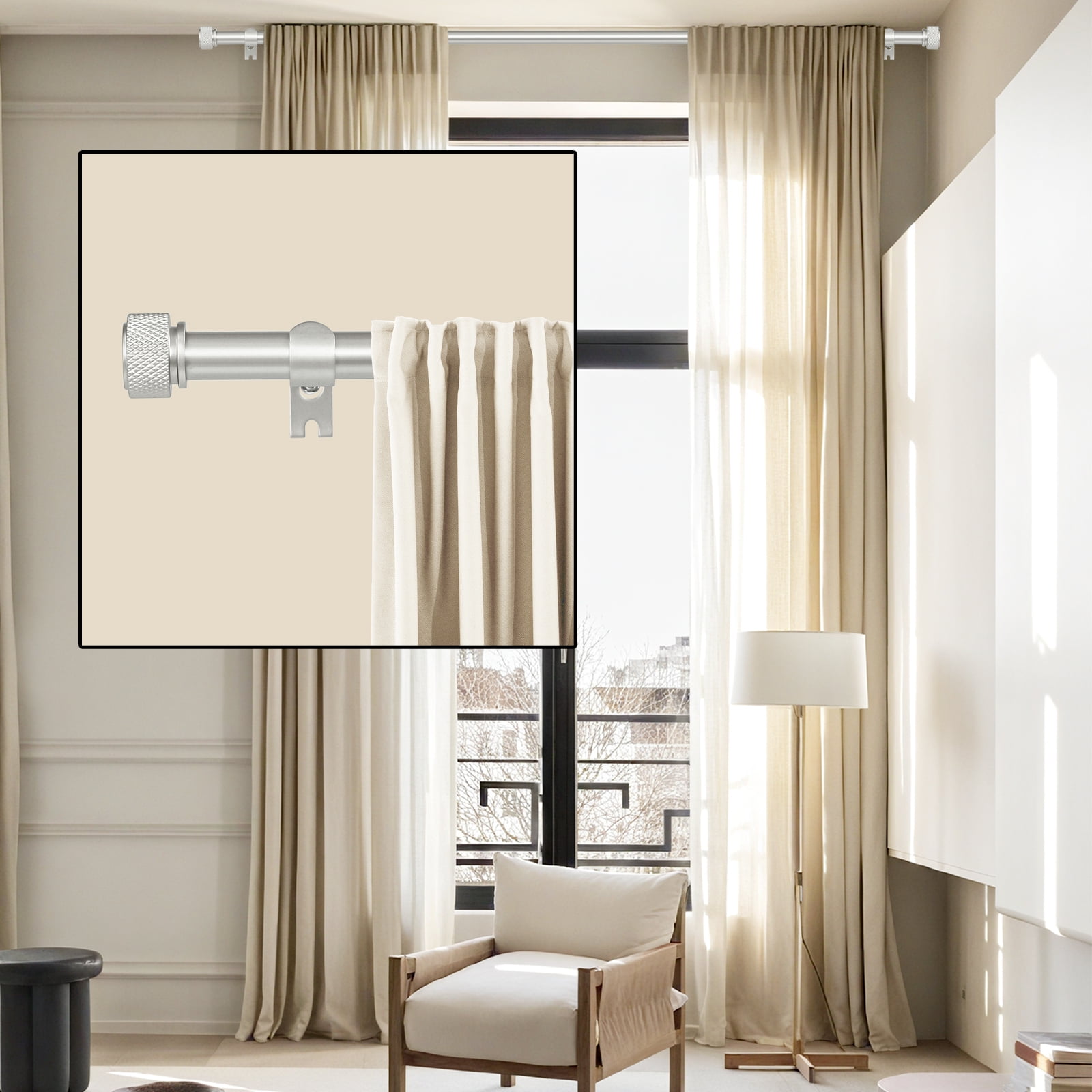 Ridicili 5/8 Inch Adjustable Single Drapery Curtain Rod Set with Rhombus Cylinder Finials, 84"-120", Pewter