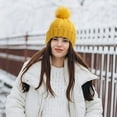 thumbnail image 3 of GENEMA Simple Fashion Knitted Hat with pompom Thick Warm Personality Knitted Hat Solid Color Autumn & Winter for Ladies Women, 3 of 16