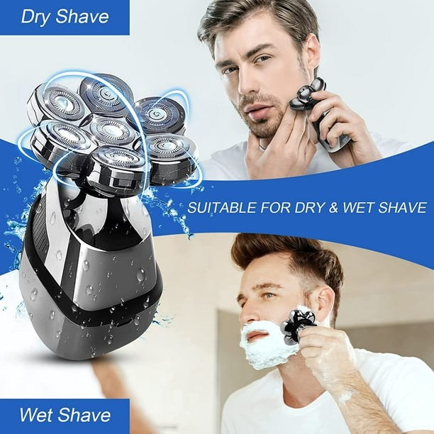 Rasoir électrique à 7 têtes, version améliorée Rasoir 5 en 1 pour hommes  chauves, kit de toilettage imperméable humide et sec pour hommes
